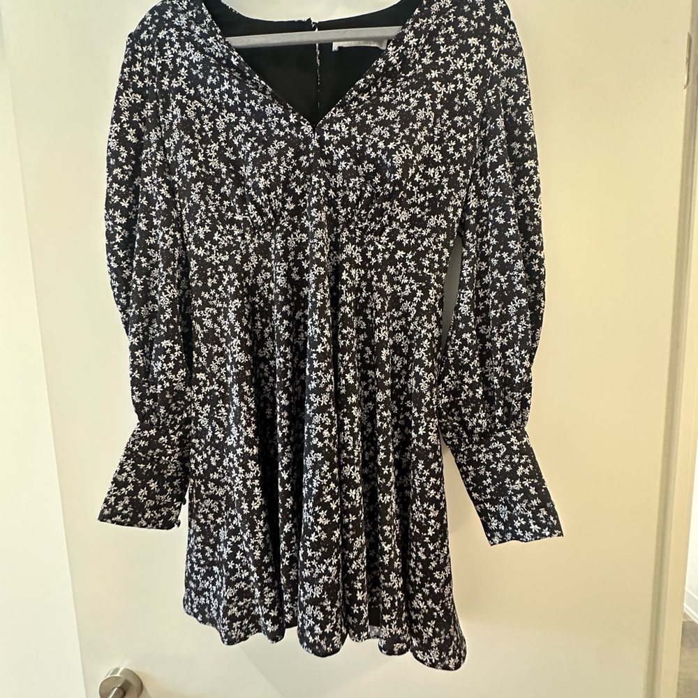 TALULAH Black Dress with White Floral Design